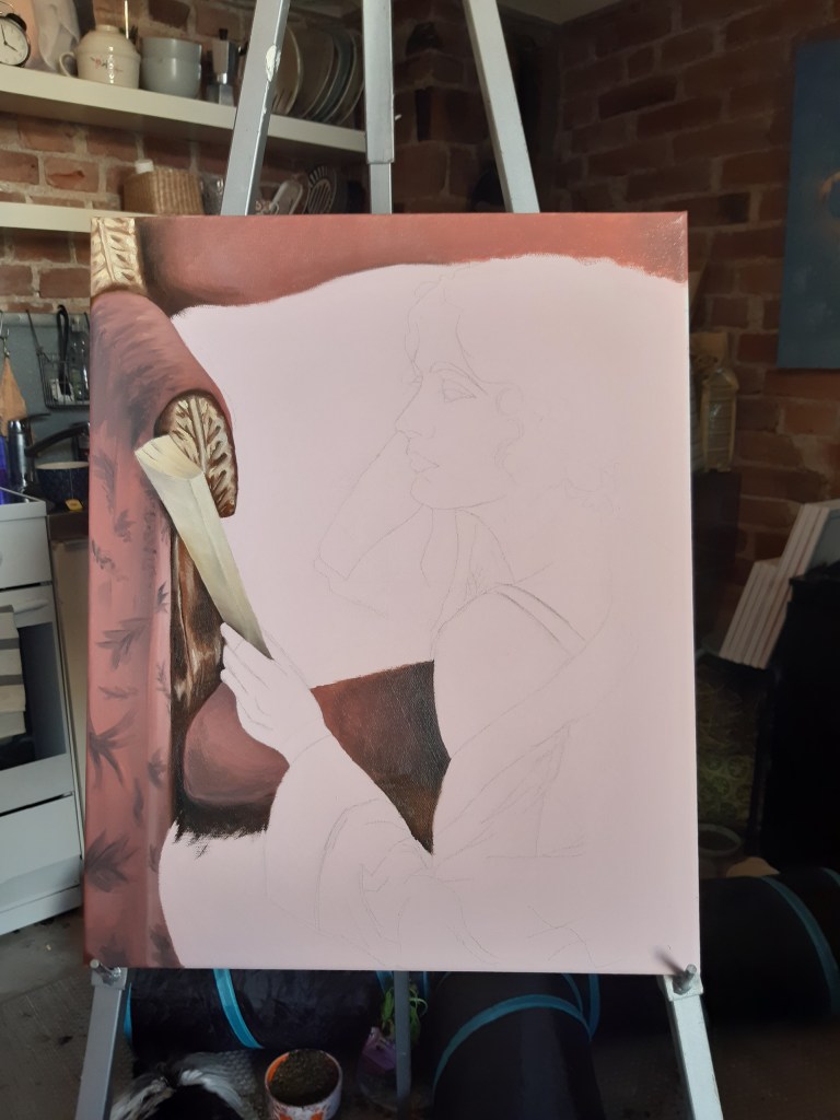Work in progress image of the painting "Rules of Social Etiquette"