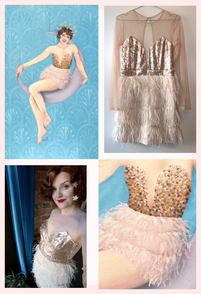 Fashion Nova, glitter-and-feather dress