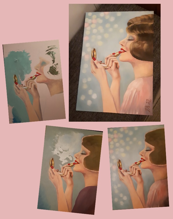 Work in progress -images and finished artwork of the painting "Lovely Anticipation"